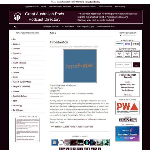 Hyperfixation - The Podcast   
Screenshot of the podcast listing on the Great Australian Pods website