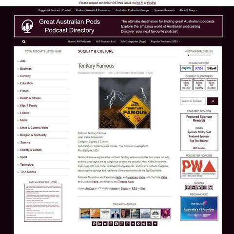 Territory Famous   
Screenshot of the podcast listing on the Great Australian Pods website