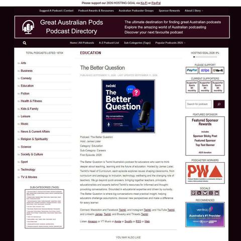 The Better Question   
Screenshot of the podcast listing on the Great Australian Pods website