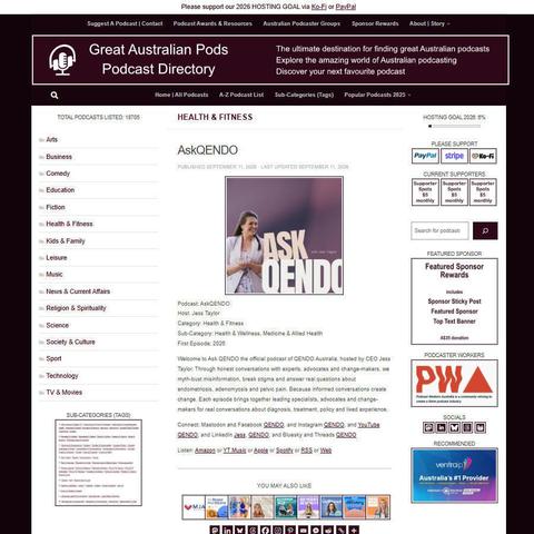 AskQENDO   
Screenshot of the podcast listing on the Great Australian Pods website