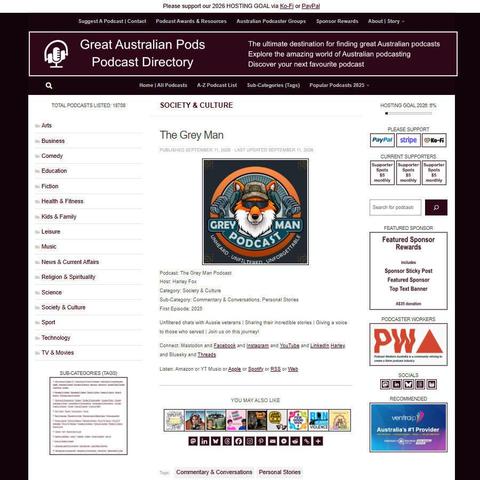 The Grey Man Podcast   
Screenshot of the podcast listing on the Great Australian Pods website