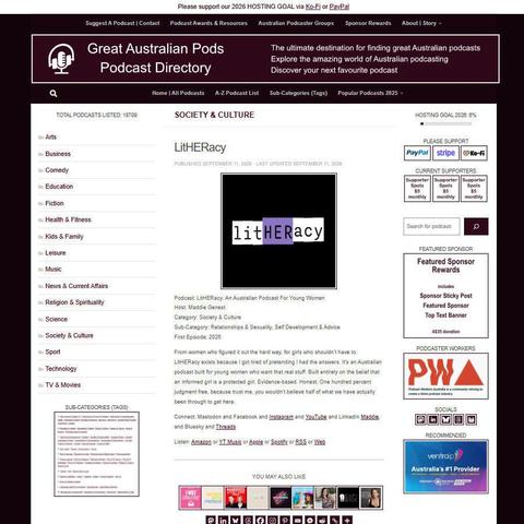 LitHERacy: An Australian Podcast For Young Women   
Screenshot of the podcast listing on the Great Australian Pods website