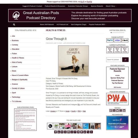 Grow Through It Podcast With Phi Dang   
Screenshot of the podcast listing on the Great Australian Pods website