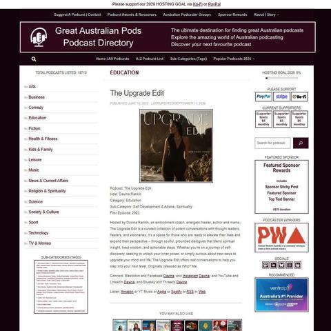 The Upgrade Edit   
Screenshot of the podcast listing on the Great Australian Pods website