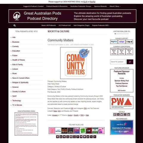 Community Matters   
Screenshot of the podcast listing on the Great Australian Pods website