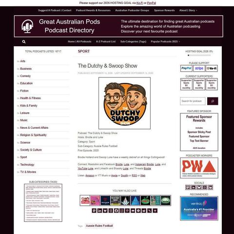 The Dutchy & Swoop Show   
Screenshot of the podcast listing on the Great Australian Pods website