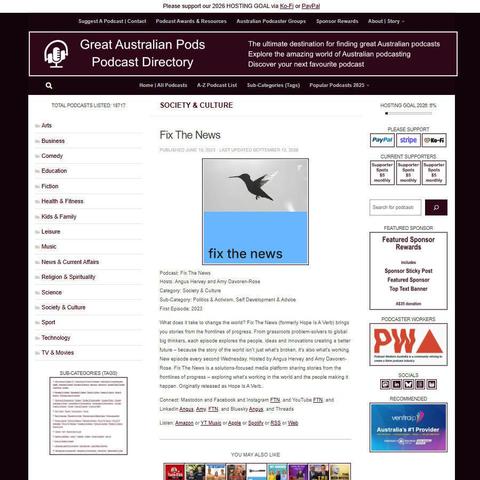 Fix The News   
Screenshot of the podcast listing on the Great Australian Pods website