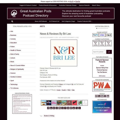 News & Reviews By Bri Lee   
Screenshot of the podcast listing on the Great Australian Pods website