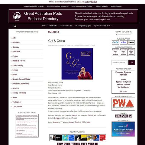 Grit & Grace   
Screenshot of the podcast listing on the Great Australian Pods website