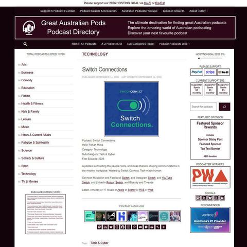 Switch Connections   
Screenshot of the podcast listing on the Great Australian Pods website