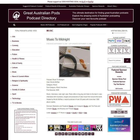 Music To Midnight   
Screenshot of the podcast listing on the Great Australian Pods website