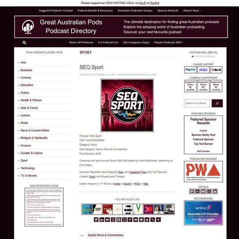 SEQ Sport   
Screenshot of the podcast listing on the Great Australian Pods website