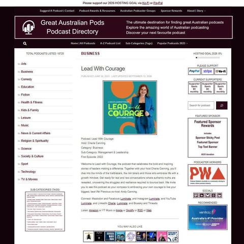 Lead With Courage   
Screenshot of the podcast listing on the Great Australian Pods website