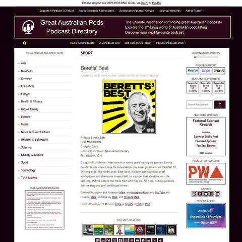 Beretts' Best
Screenshot of the podcast listing on the Great Australian Pods website