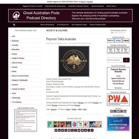 Peyman Talks Australia (PTA)   
Screenshot of the podcast listing on the Great Australian Pods website