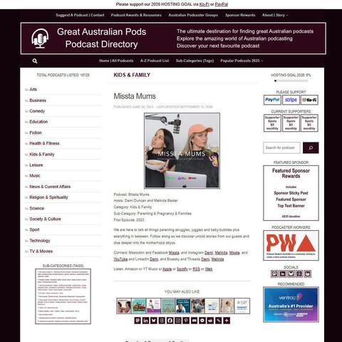Missta Mums   
Screenshot of the podcast listing on the Great Australian Pods website