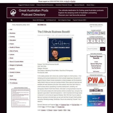 The 5 Minute Business Boost®   
Screenshot of the podcast listing on the Great Australian Pods website