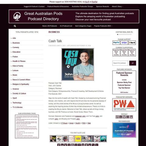Cash Talk   
Screenshot of the podcast listing on the Great Australian Pods website