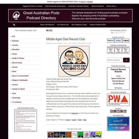Middle Aged Dad Record Club
Screenshot of the podcast listing on the Great Australian Pods website