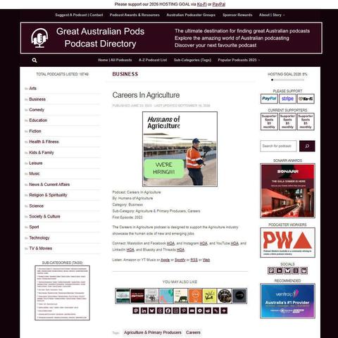 Careers In Agriculture   
Screenshot of the podcast listing on the Great Australian Pods website