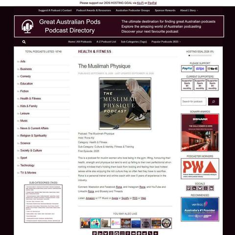 The Muslimah Physique   
Screenshot of the podcast listing on the Great Australian Pods website