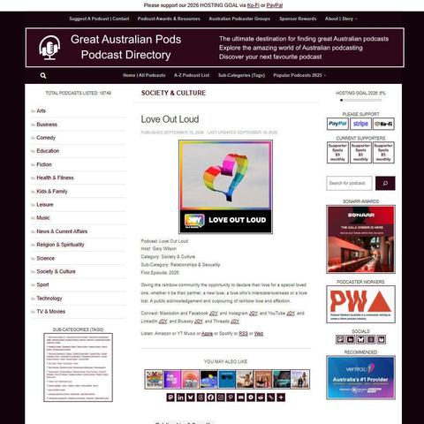 Love Out Loud   
Screenshot of the podcast listing on the Great Australian Pods website