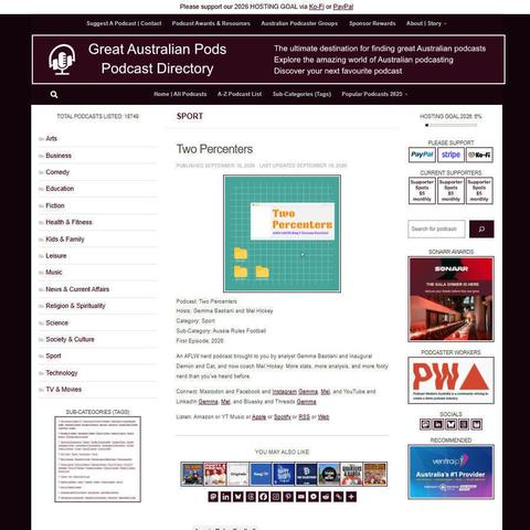 Two Percenters   
Screenshot of the podcast listing on the Great Australian Pods website