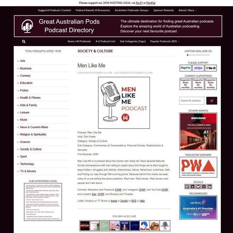 Men Like Me
Screenshot of the podcast listing on the Great Australian Pods website