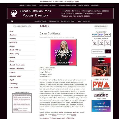 Career Confidence
Screenshot of the podcast listing on the Great Australian Pods website