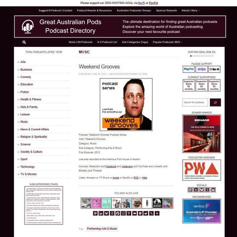 Weekend Grooves Podcast Series   
Screenshot of the podcast listing on the Great Australian Pods website