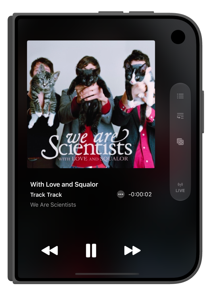Longplay's now playing view on an iPhone Duo's outer display