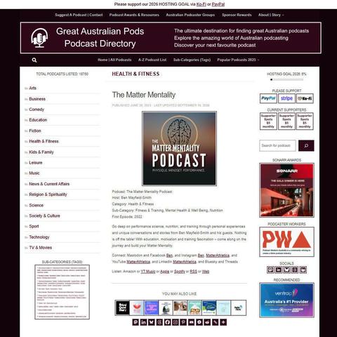 The Matter Mentality Podcast   
Screenshot of the podcast listing on the Great Australian Pods website