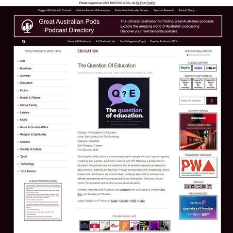 The Question Of Education   
Screenshot of the podcast listing on the Great Australian Pods website
