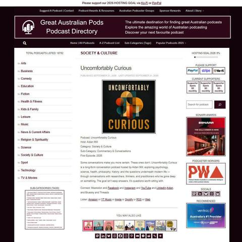 Uncomfortably Curious
Screenshot of the podcast listing on the Great Australian Pods website