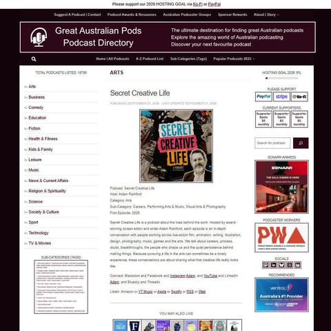 Secret Creative Life   
Screenshot of the podcast listing on the Great Australian Pods website