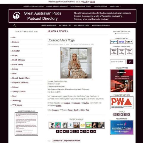Counting Stars Yoga
Screenshot of the podcast listing on the Great Australian Pods website
