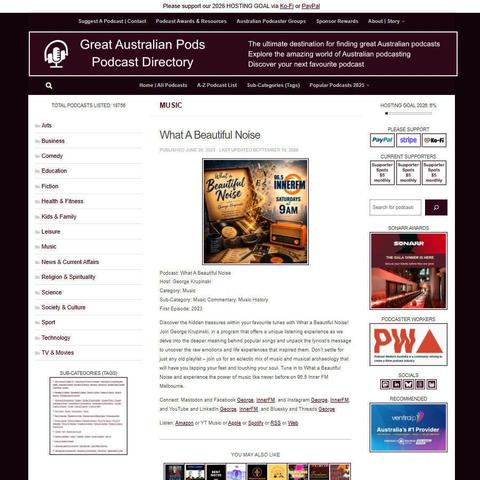 What A Beautiful Noise   
Screenshot of the podcast listing on the Great Australian Pods website