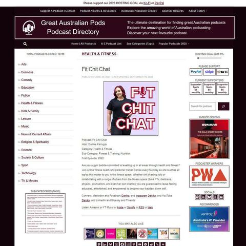 Fit Chit Chat   
Screenshot of the podcast listing on the Great Australian Pods website