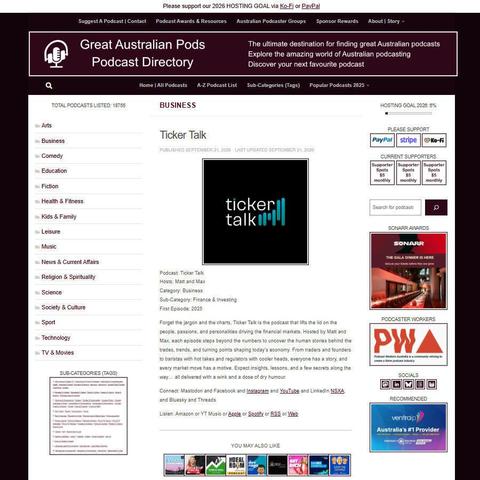 Ticker Talk   
Screenshot of the podcast listing on the Great Australian Pods website