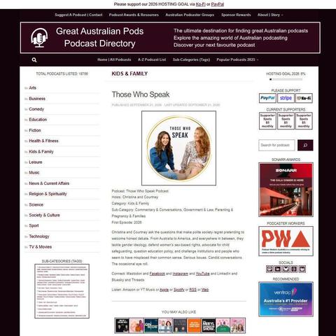 Those Who Speak Podcast
Screenshot of the podcast listing on the Great Australian Pods website