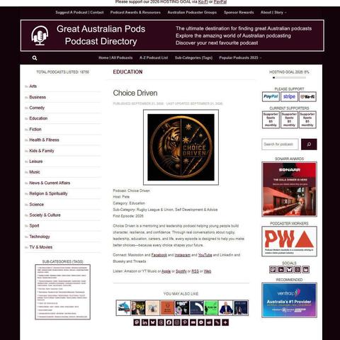 Choice Driven   
Screenshot of the podcast listing on the Great Australian Pods website