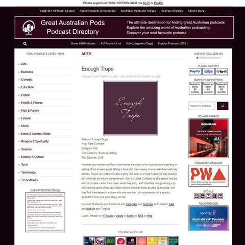 Enough Trope   
Screenshot of the podcast listing on the Great Australian Pods website