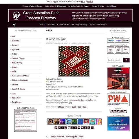 3 Wise Cousins   
Screenshot of the podcast listing on the Great Australian Pods website