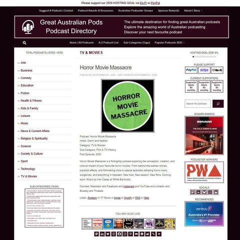 Horror Movie Massacre   
Screenshot of the podcast listing on the Great Australian Pods website