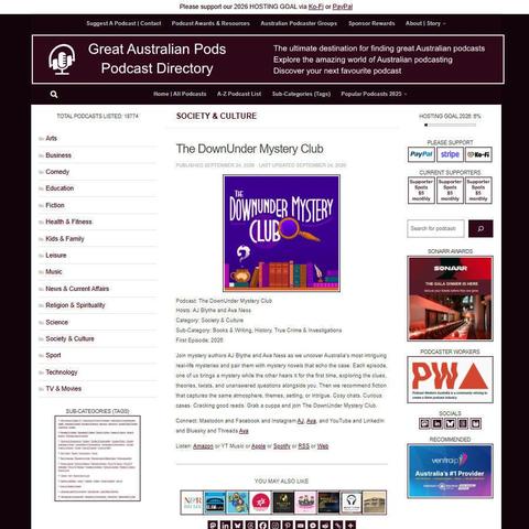 The DownUnder Mystery Club   
Screenshot of the podcast listing on the Great Australian Pods website