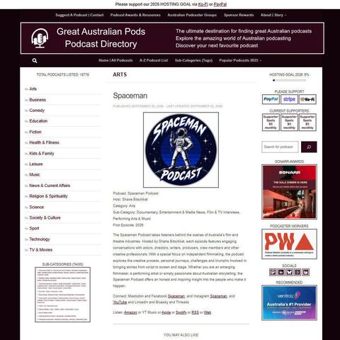 Spaceman Podcast   
Screenshot of the podcast listing on the Great Australian Pods website