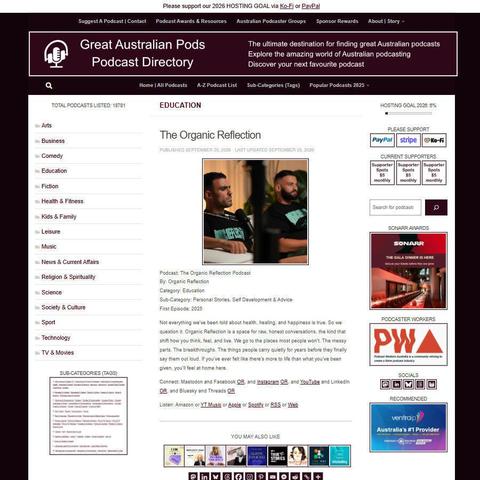 The Organic Reflection Podcast   
Screenshot of the podcast listing on the Great Australian Pods website
