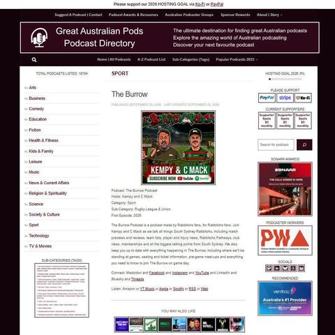 The Burrow Podcast   
Screenshot of the podcast listing on the Great Australian Pods website