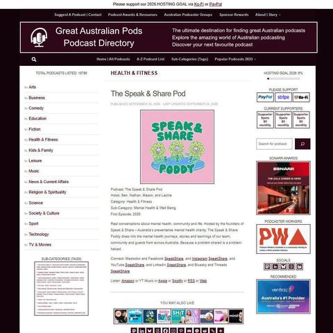 The Speak & Share Pod   
Screenshot of the podcast listing on the Great Australian Pods website
