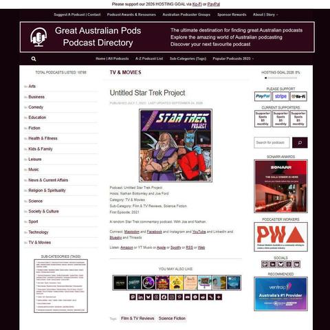 Untitled Star Trek Project   
Screenshot of the podcast listing on the Great Australian Pods website